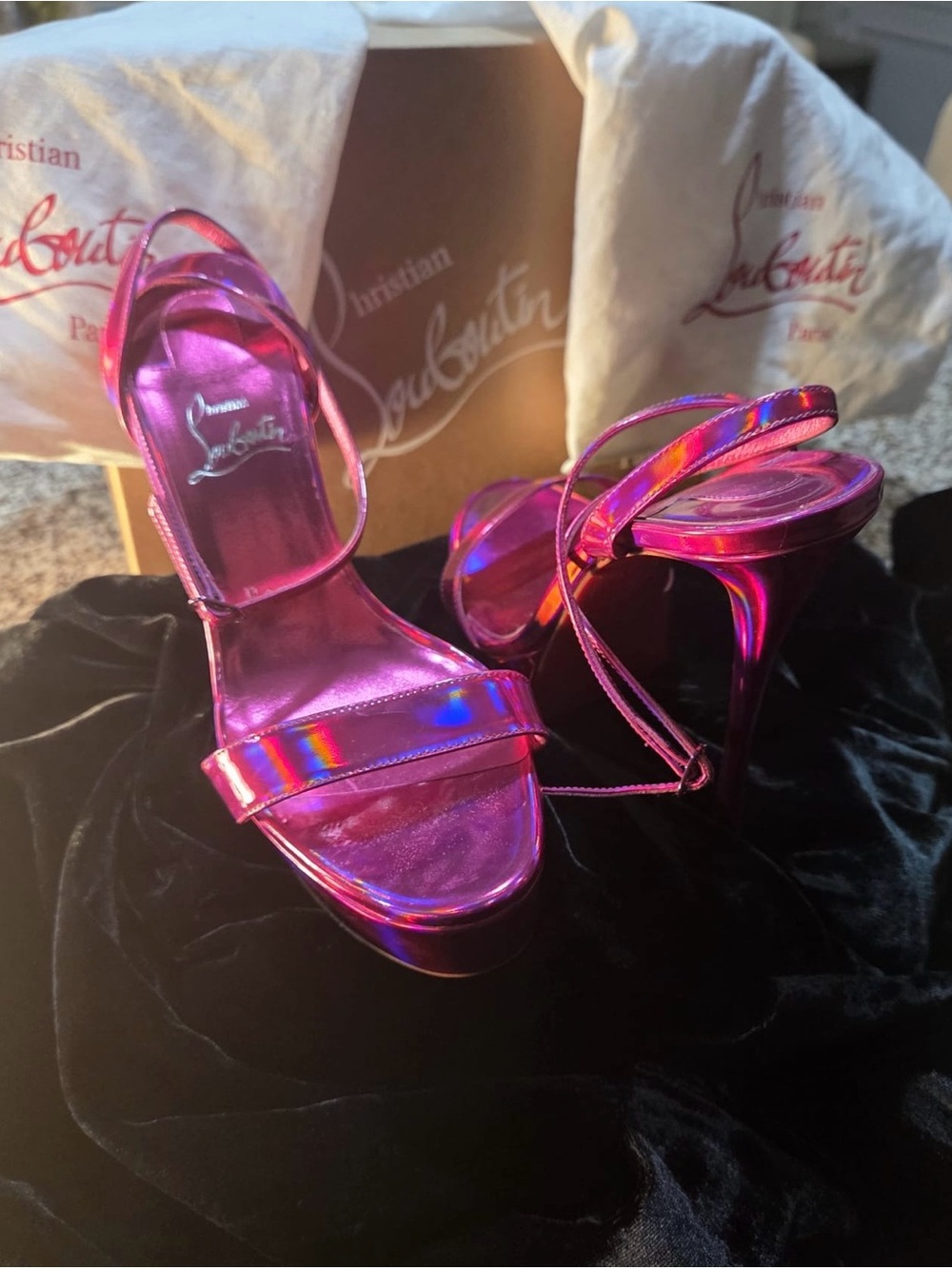 Christian Louboutin Iridescent Pink Strappy Stiletto Sandals - Picture 2 of 5